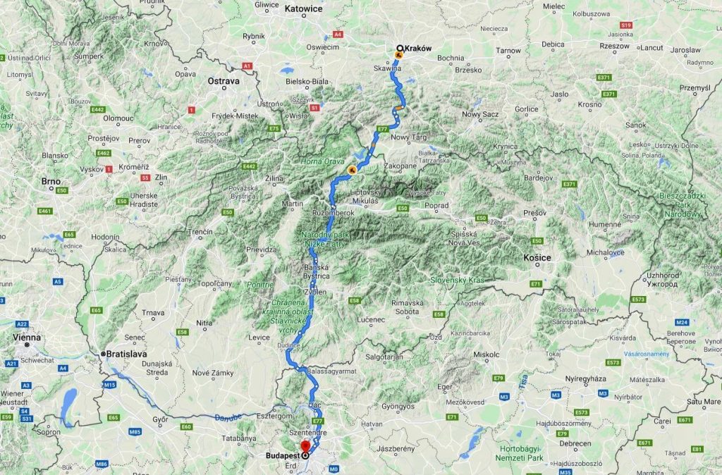 Krakow To Budapest Map 1024x674 