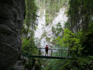 Hiking in Slovak Paradise national park - Via Ferrata Kyseľ - the bridge over the Giant waterfall